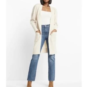 Express Boucle Puff Sleeve Cardigan Off White M